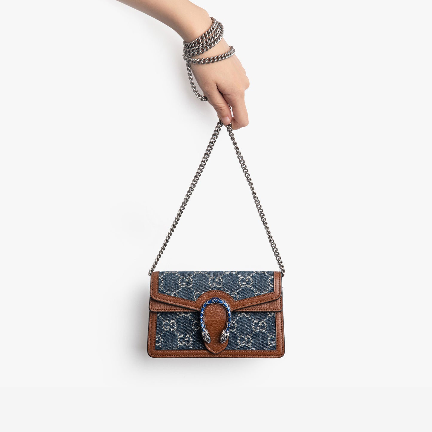 (WMNS) GUCCI Dionysus Logo Denim Messenger Bag Gray Blue / Brown Retro