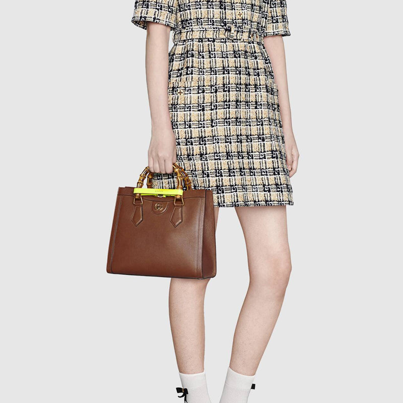 (WMNS) GUCCI Diana Series Tote Leather SingleShoulderMessengerHandholdBag SmallSize Brown