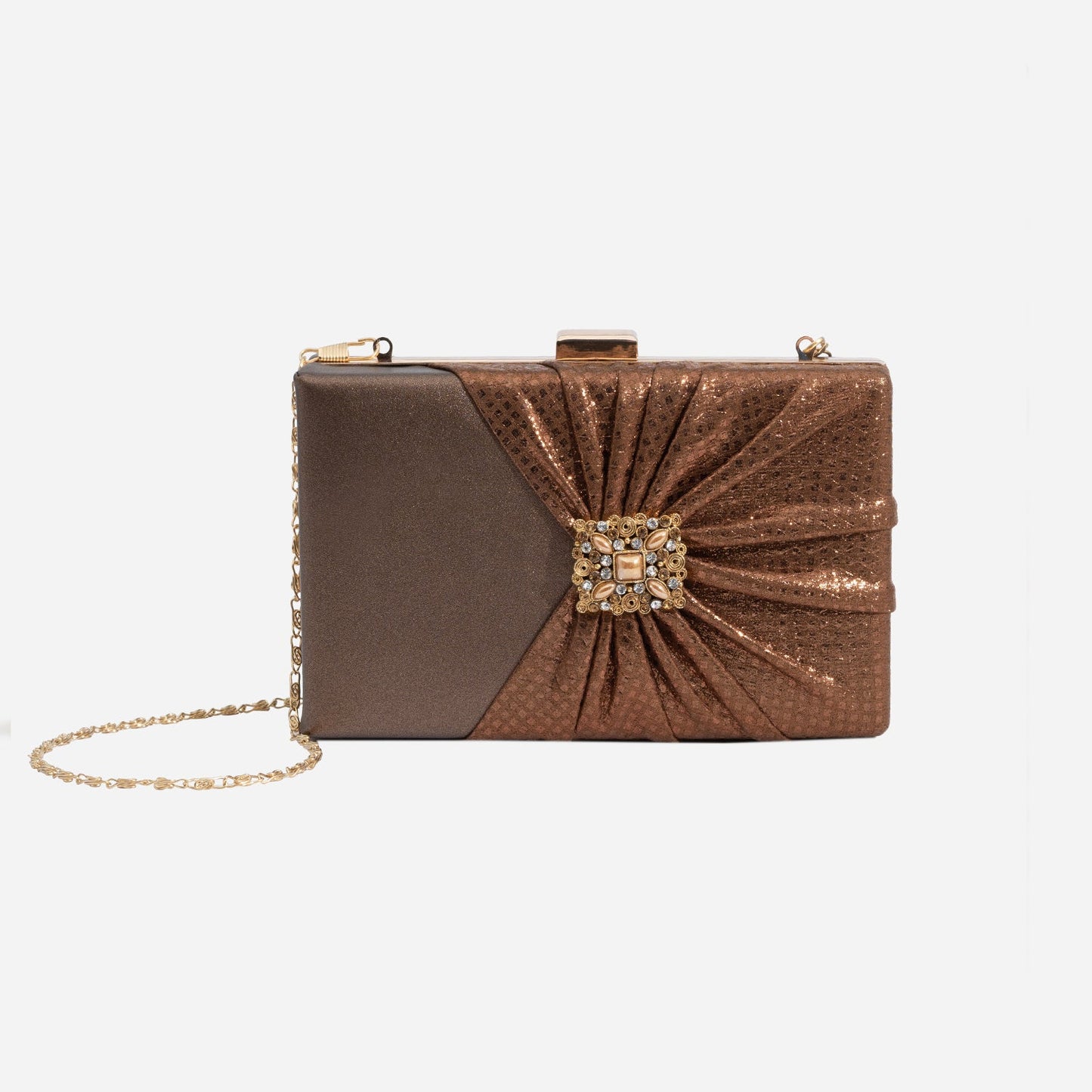 Bronza Brooch Clutch-Bronze