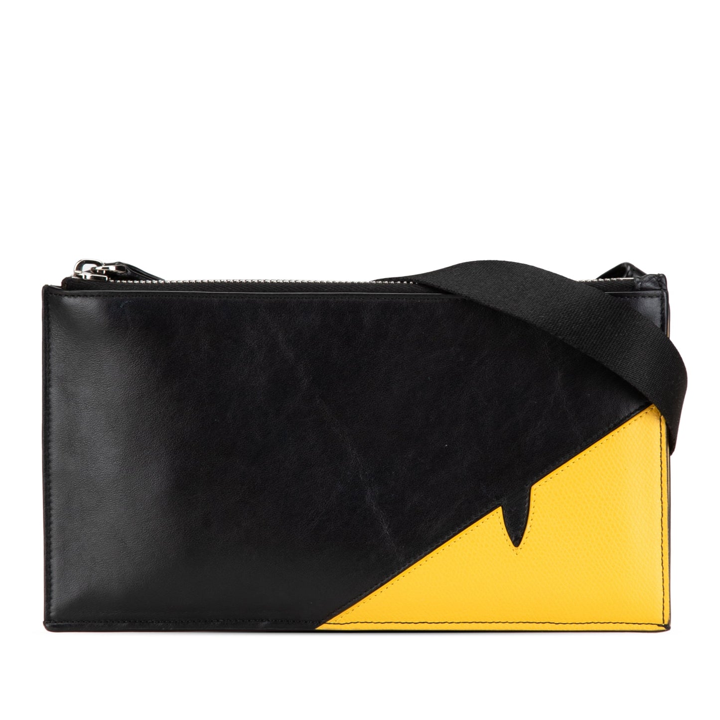 Black Fendi Leather Monster Wallet on Strap Crossbody Bag