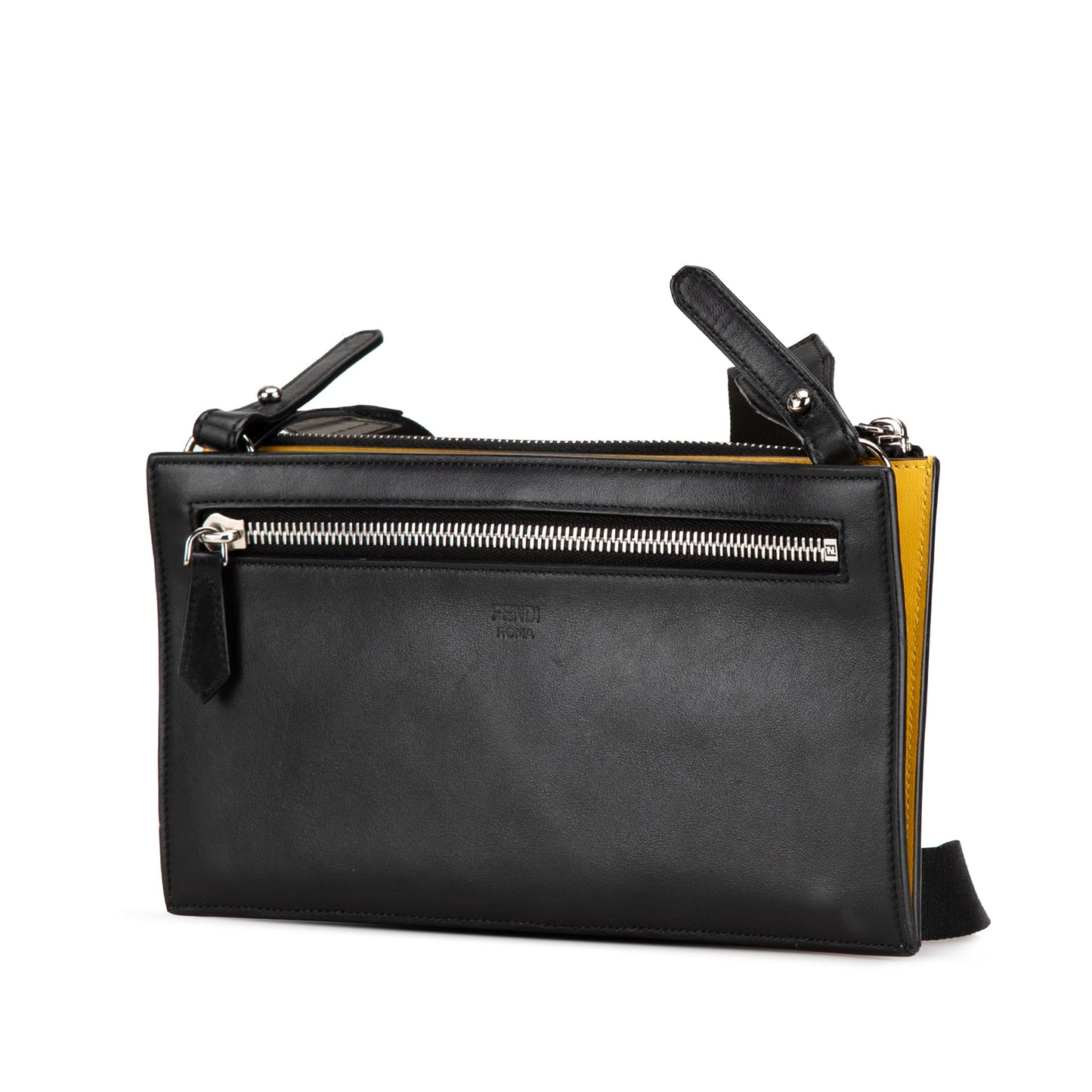 Black Fendi Leather Monster Wallet on Strap Crossbody Bag