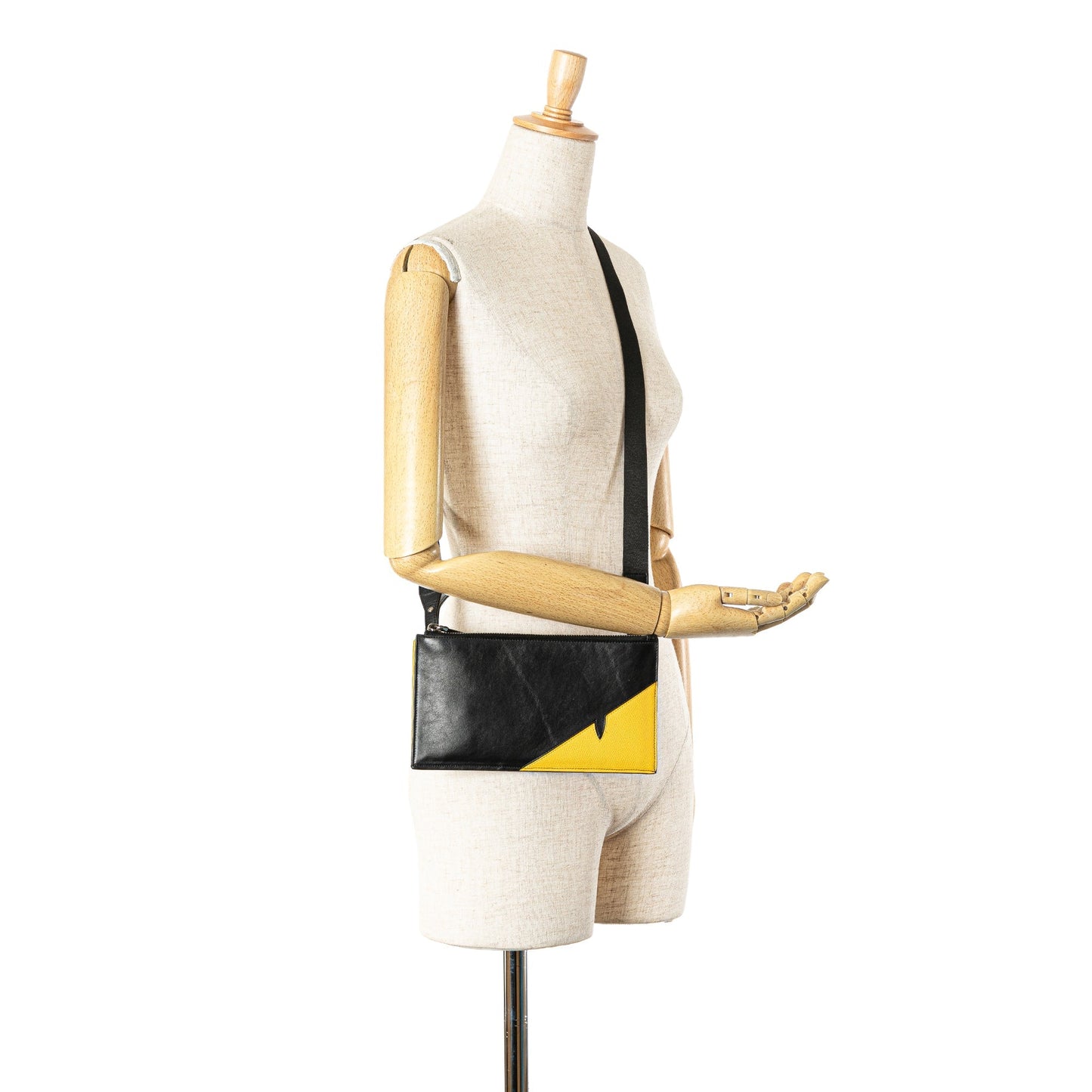 Black Fendi Leather Monster Wallet on Strap Crossbody Bag