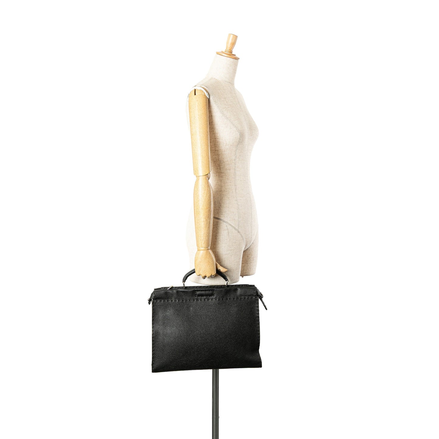 Black Fendi Large Leather Selleria Peekaboo Iconic Fit Bag