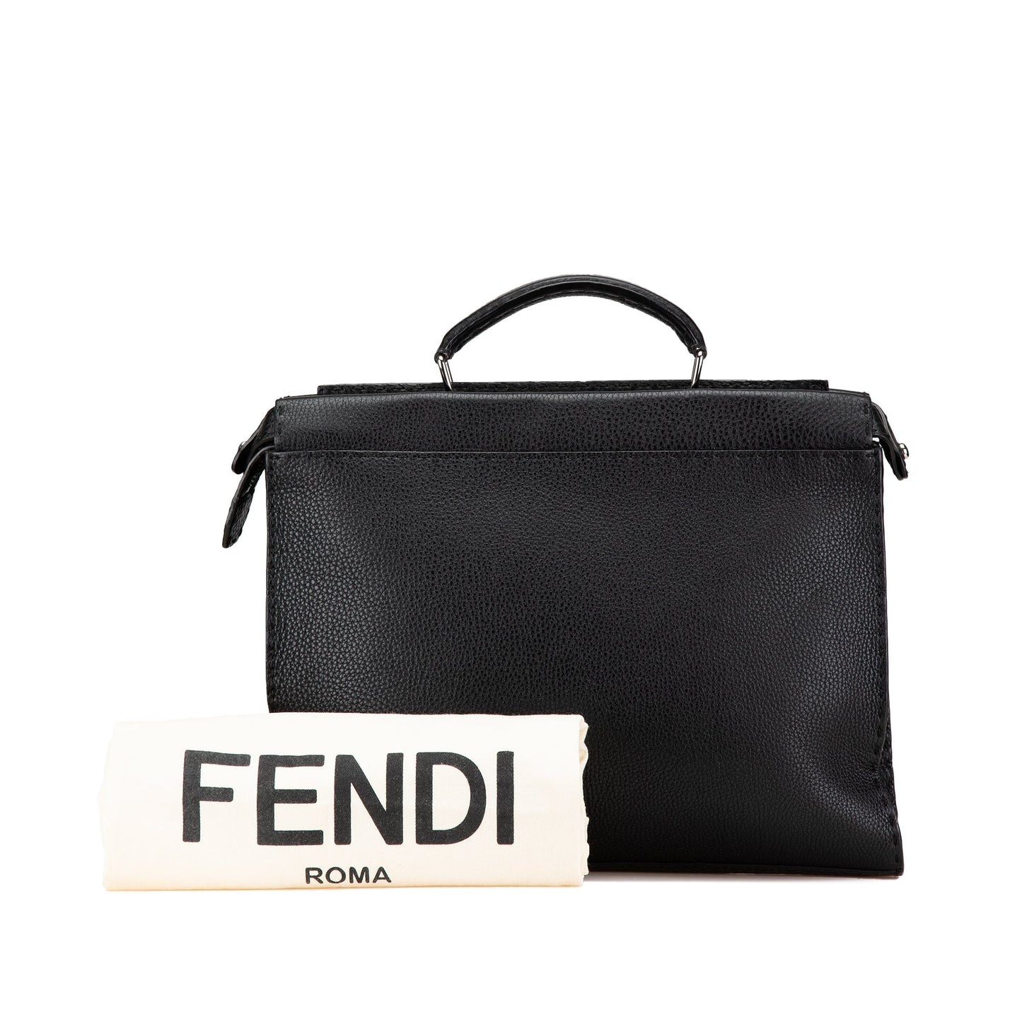 Black Fendi Large Leather Selleria Peekaboo Iconic Fit Bag