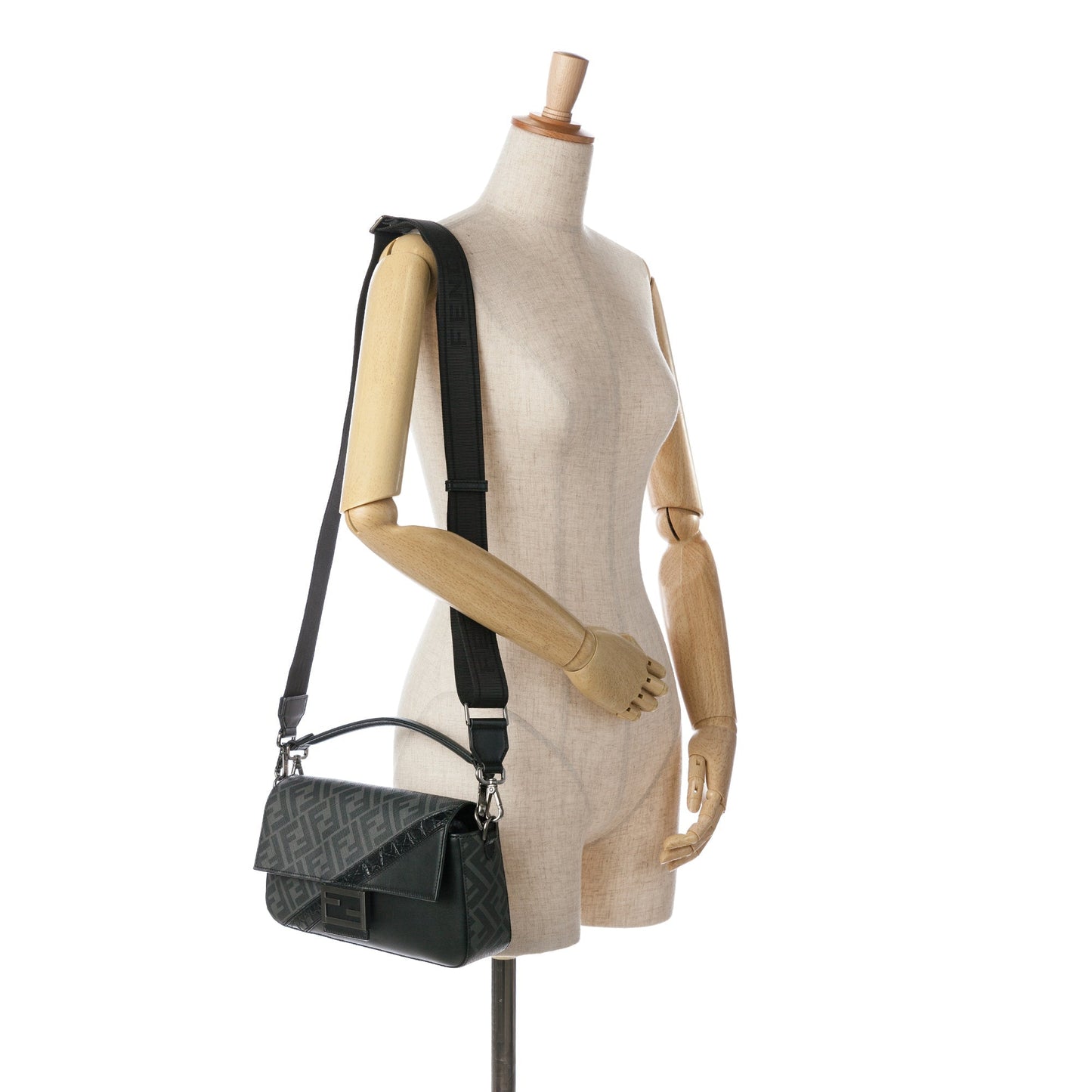 Black Fendi Zucca Coated Canvas And Calfskin Baguette Satchel