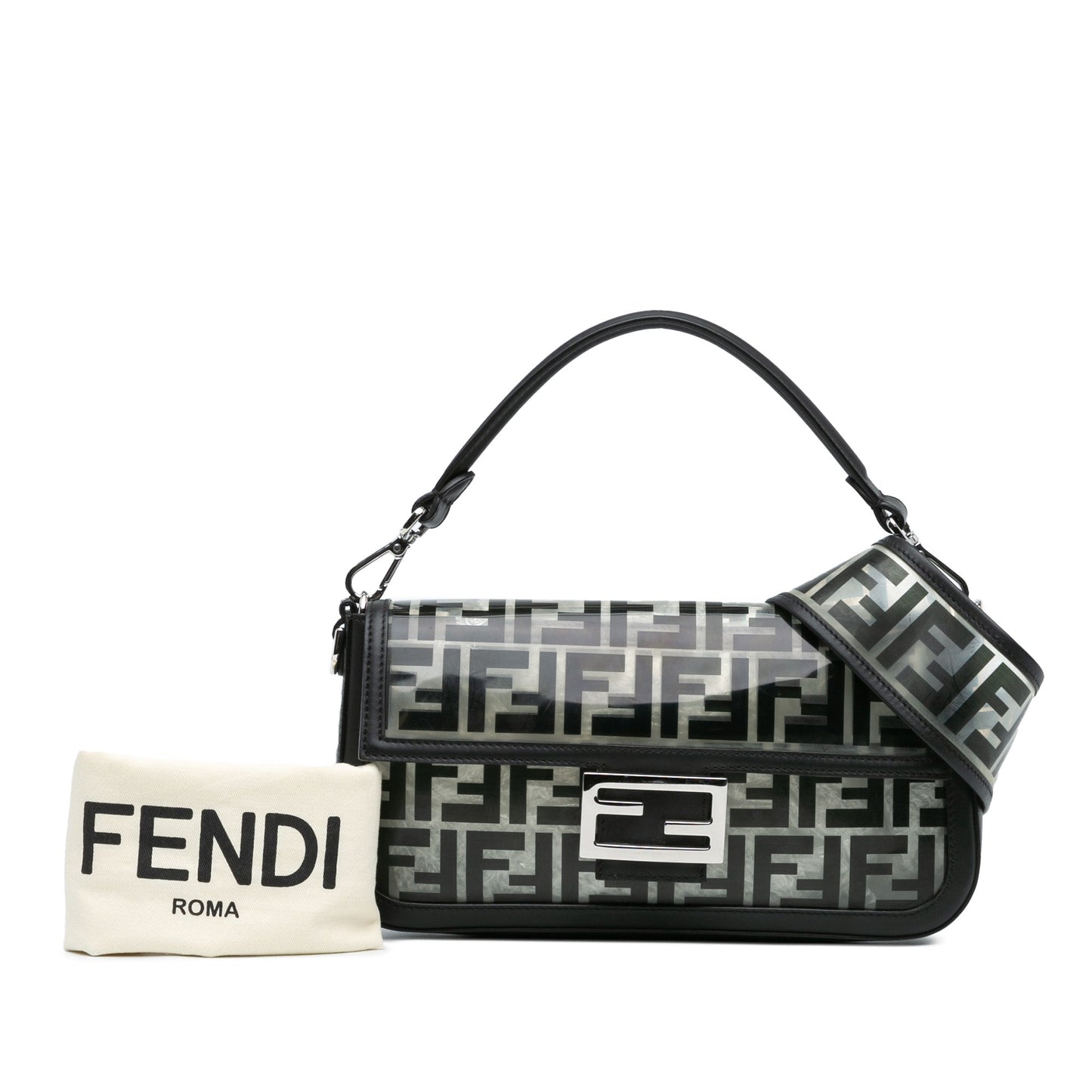 Black Fendi Medium Zucca PVC Baguette Satchel