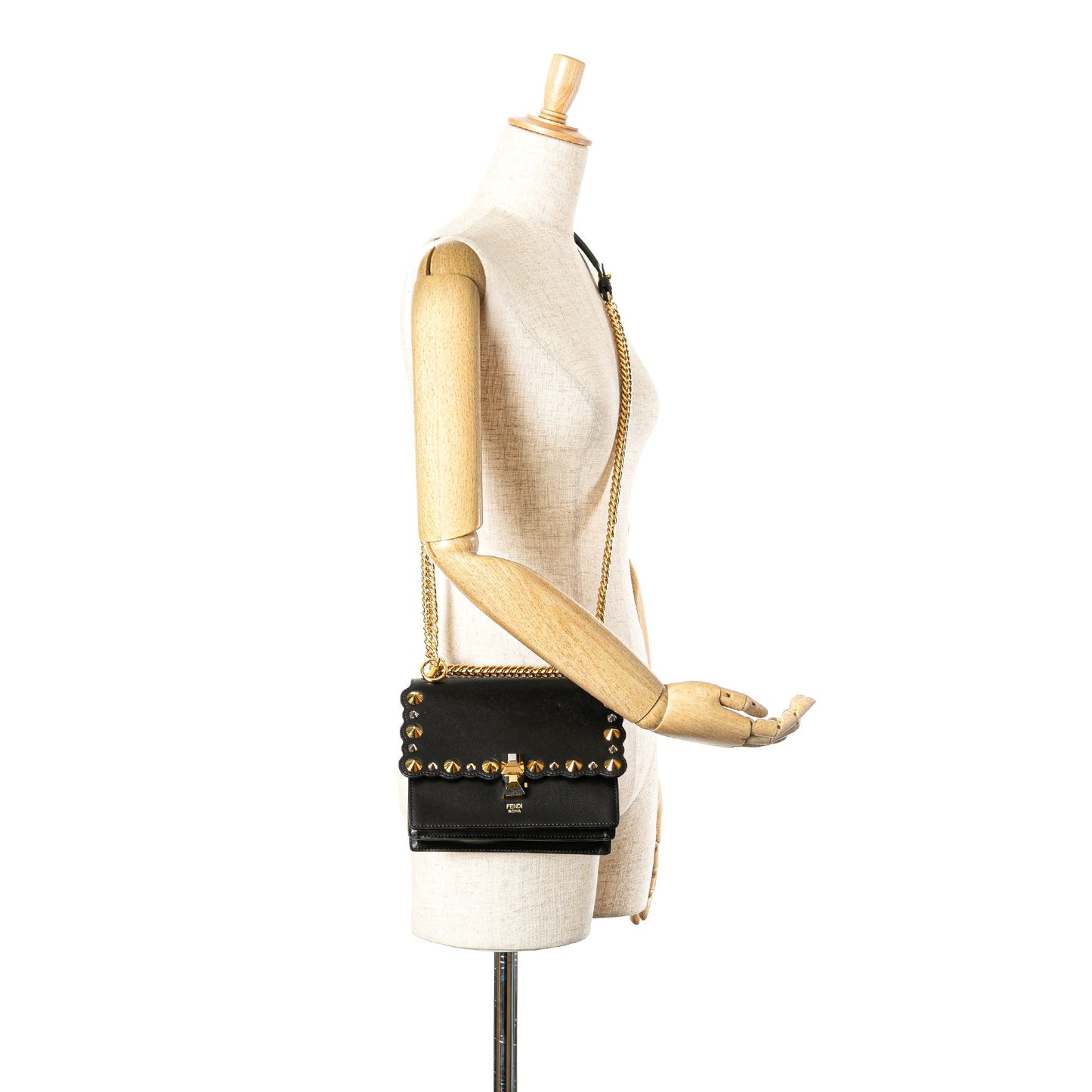 Black Fendi Small Scalloped Studded Leather Kan I Crossbody