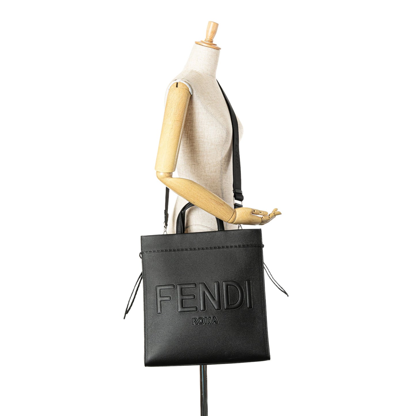 Black Fendi Medium Leather Roma Go To Shopper Satchel