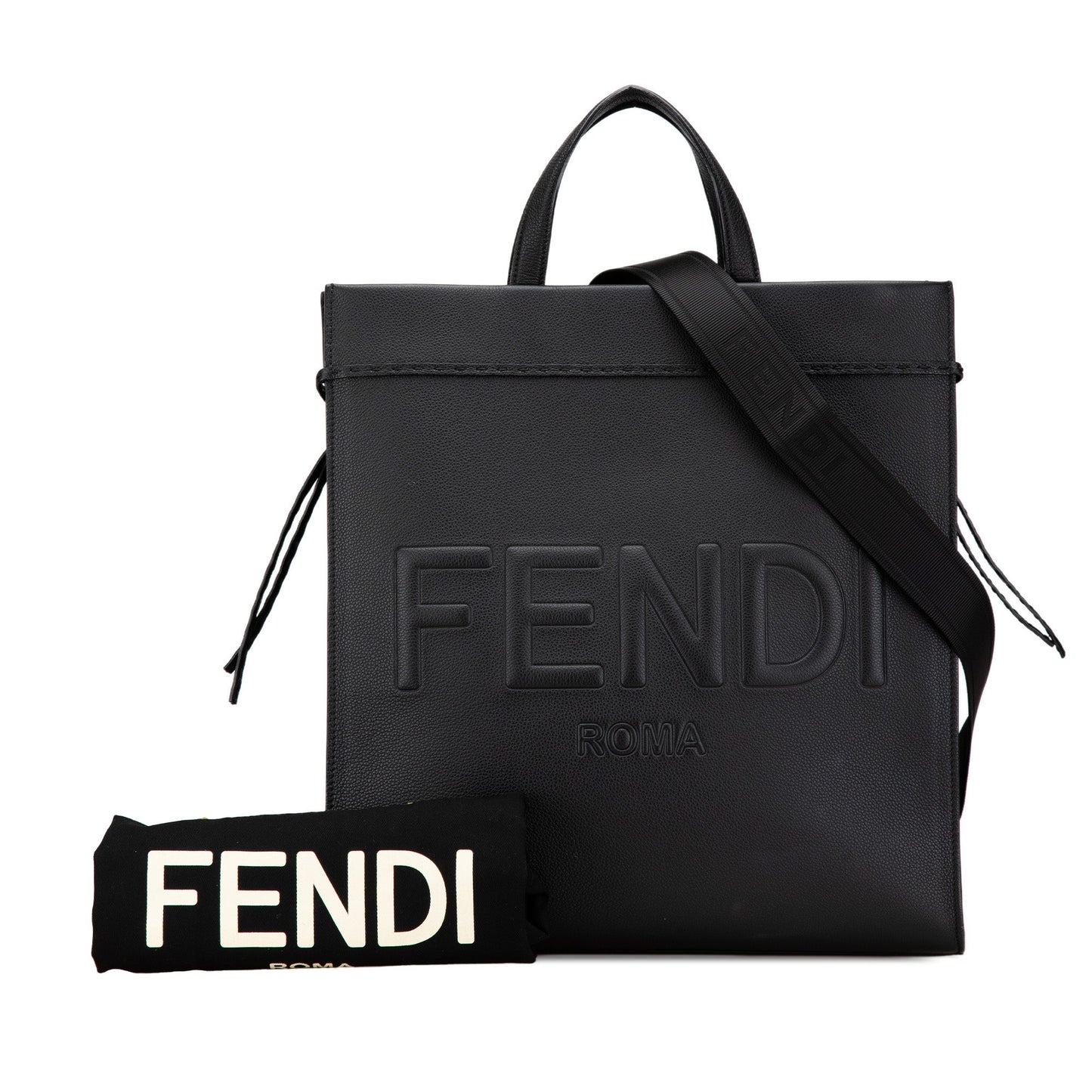 Black Fendi Medium Leather Roma Go To Shopper Satchel