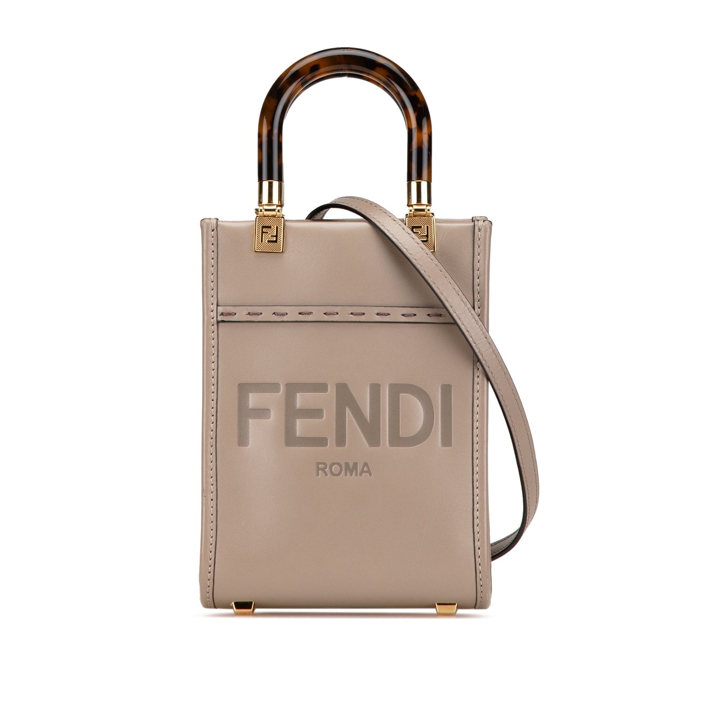 Beige Fendi Mini Leather Sunshine Shopper Tote Satchel