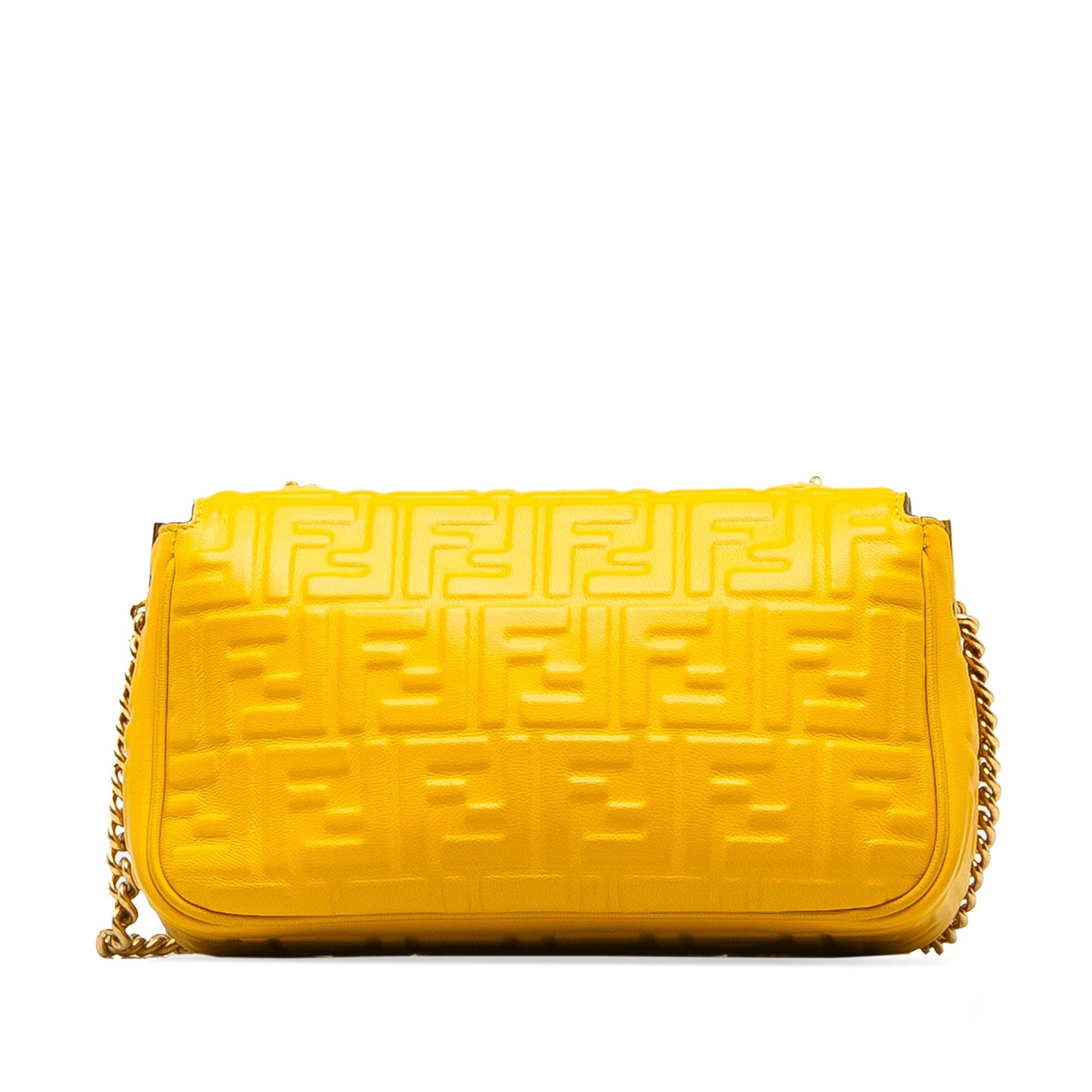 Yellow Fendi Zucca Embossed Chain Midi Baguette Shoulder Bag