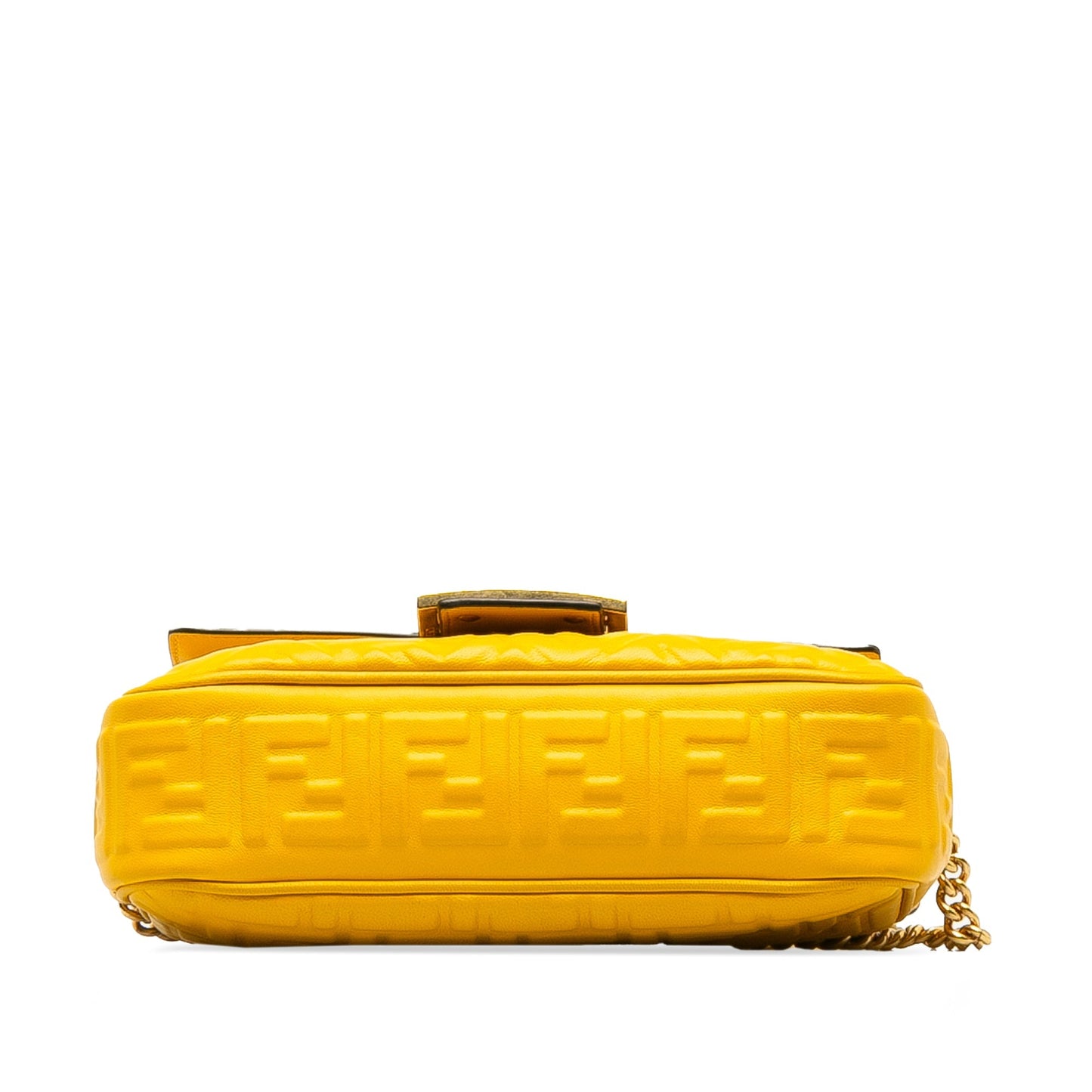 Yellow Fendi Zucca Embossed Chain Midi Baguette Shoulder Bag