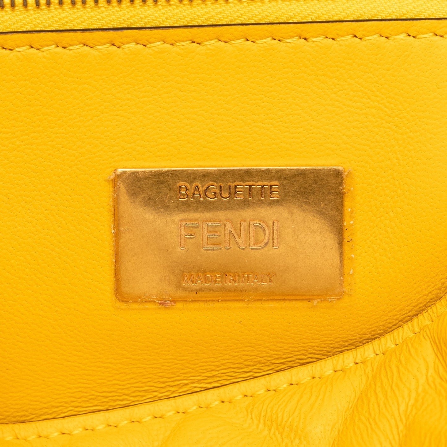 Yellow Fendi Zucca Embossed Chain Midi Baguette Shoulder Bag