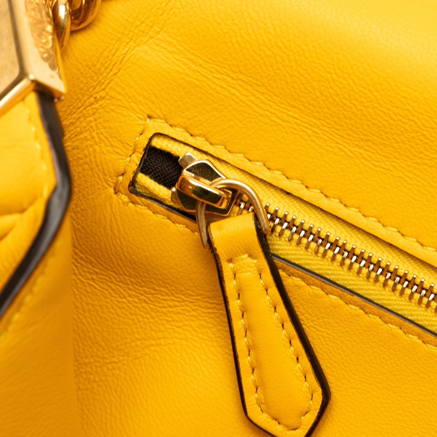 Yellow Fendi Zucca Embossed Chain Midi Baguette Shoulder Bag