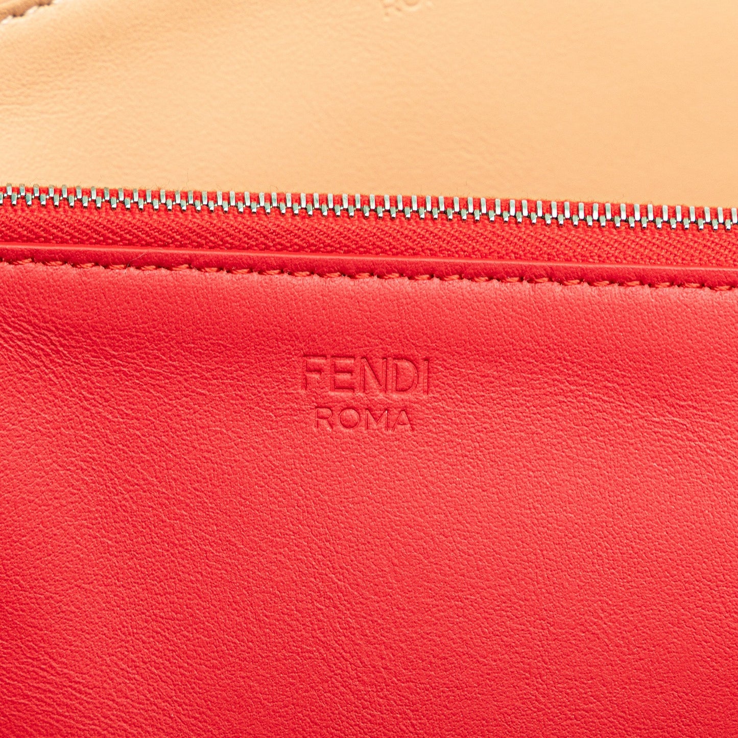 Beige Fendi Zucca Leather and Raffia Triplette Clutch