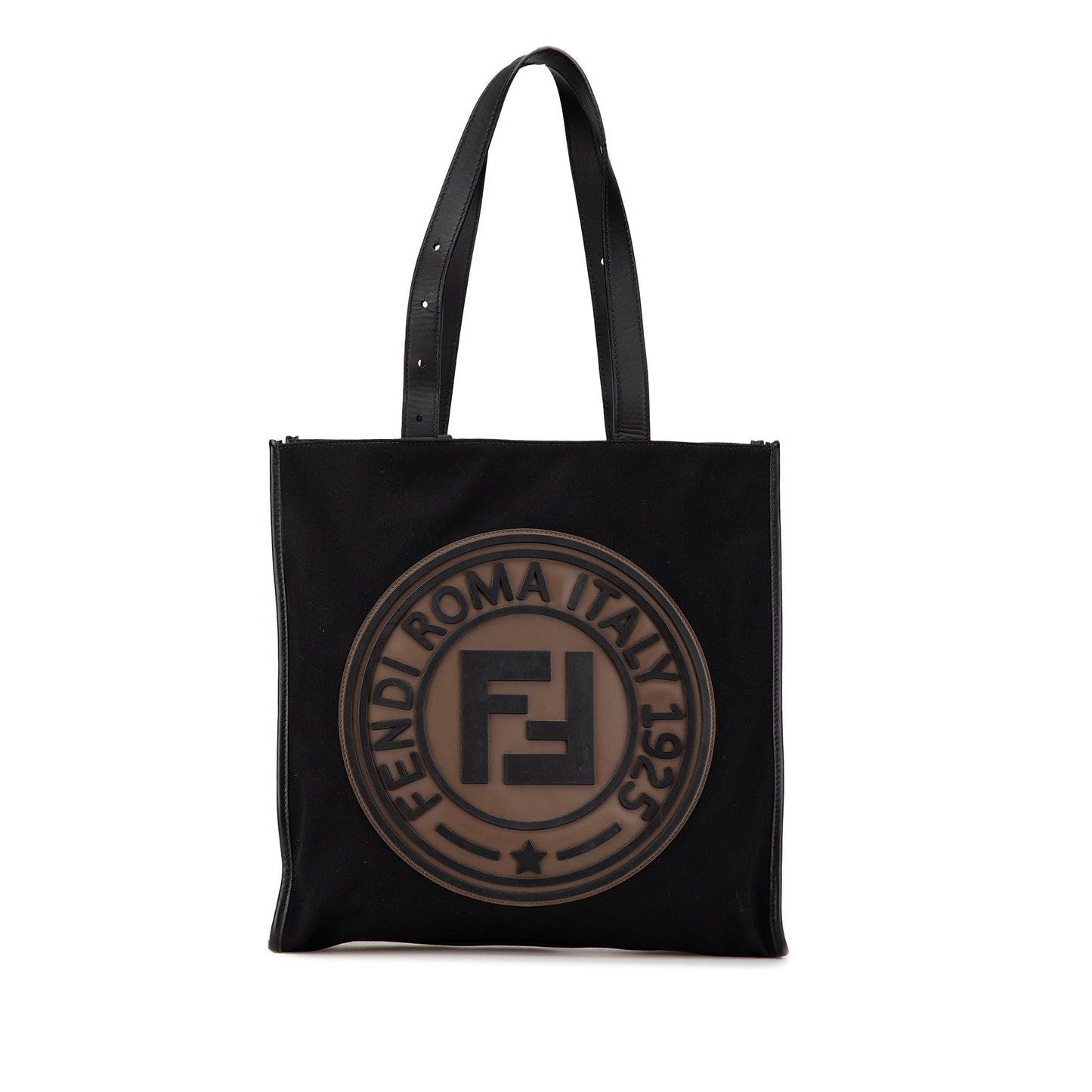 Black Fendi Canvas Logo Patch Tote