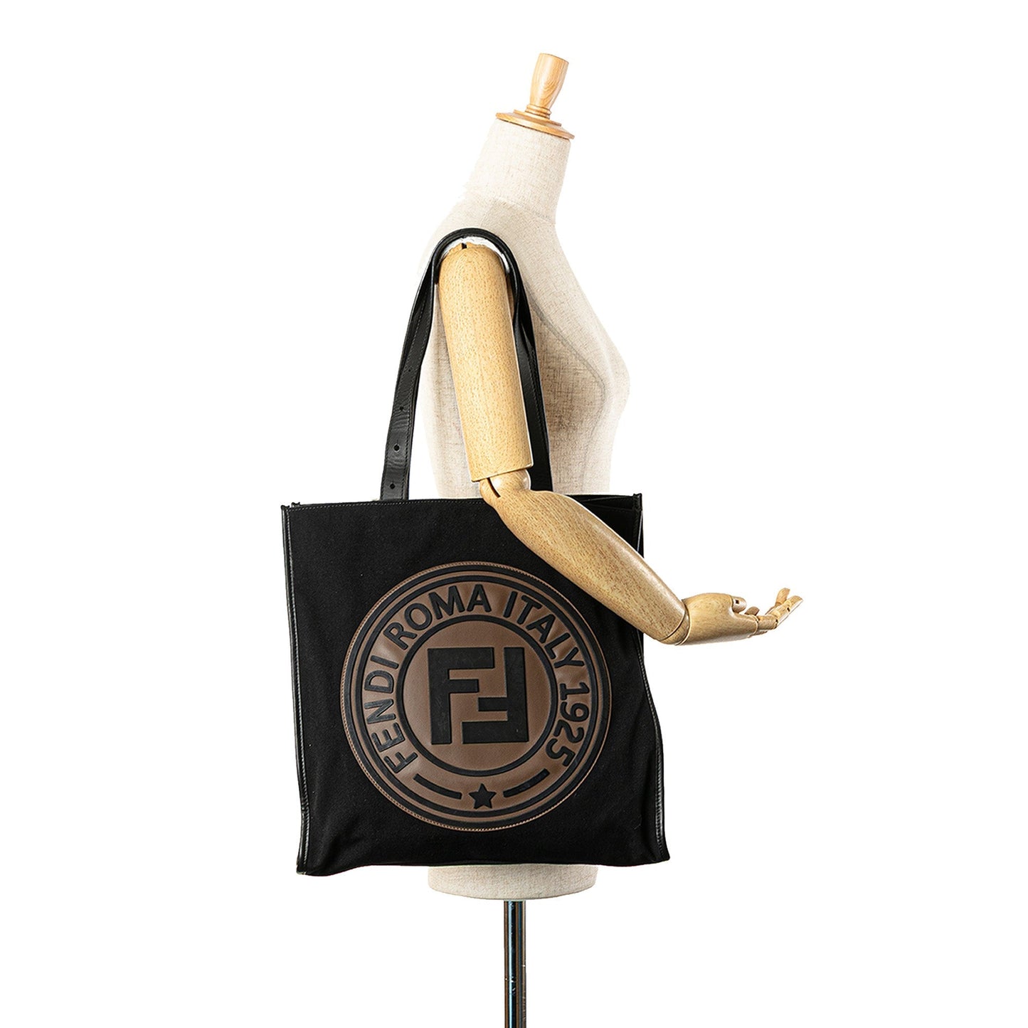 Black Fendi Canvas Logo Patch Tote