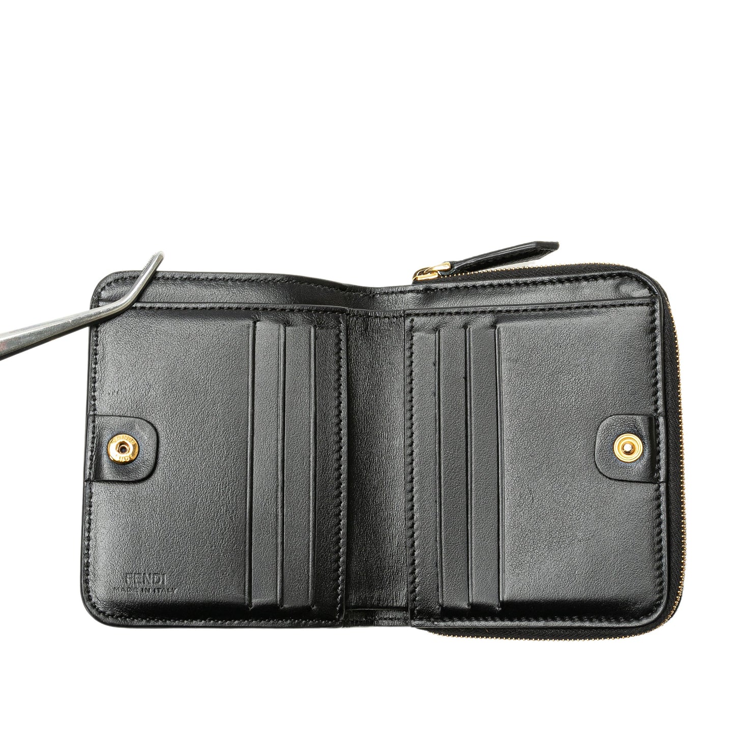 Black Fendi F Is Fendi Leather Zip Around Bifold Compact Wallet