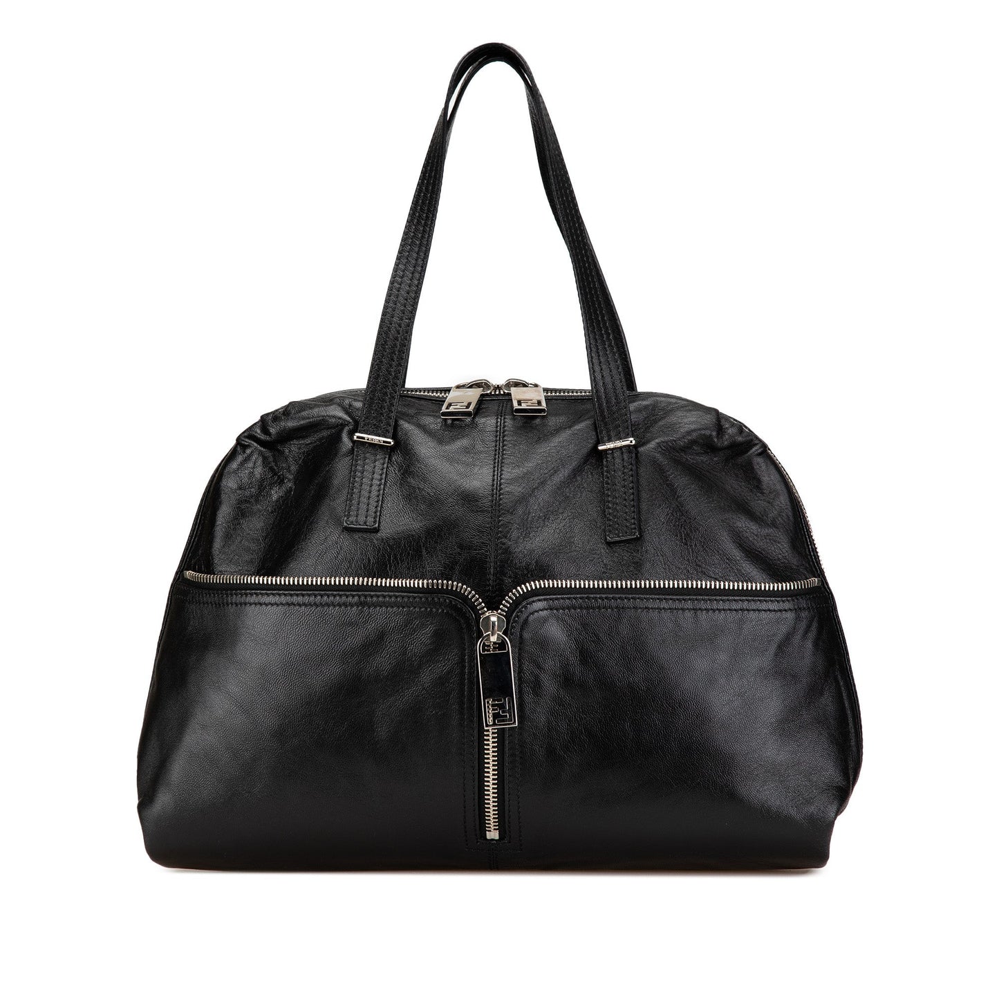 Black Fendi Leather Unzipped Shoulder Bag