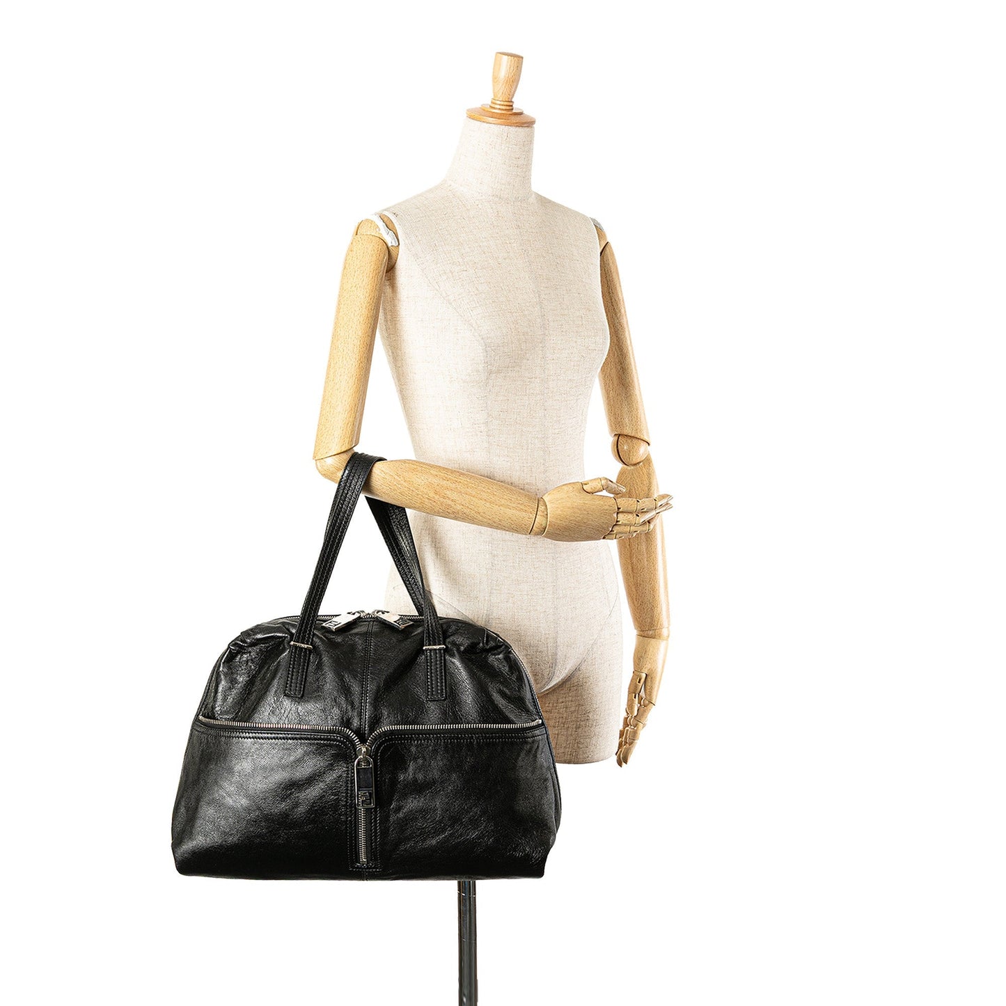 Black Fendi Leather Unzipped Shoulder Bag