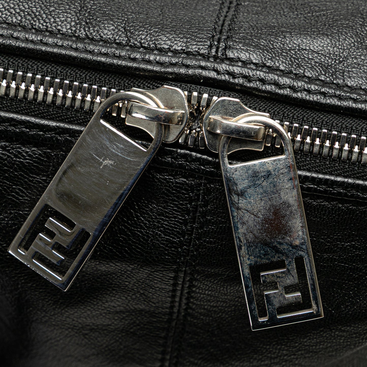 Black Fendi Leather Unzipped Shoulder Bag