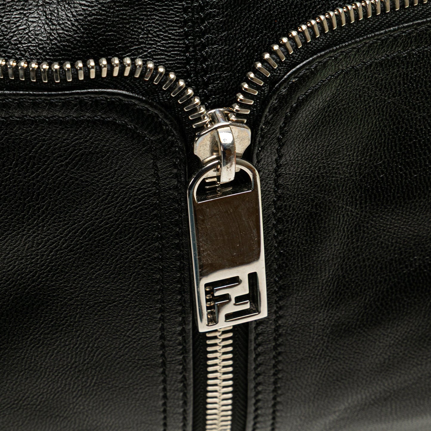 Black Fendi Leather Unzipped Shoulder Bag