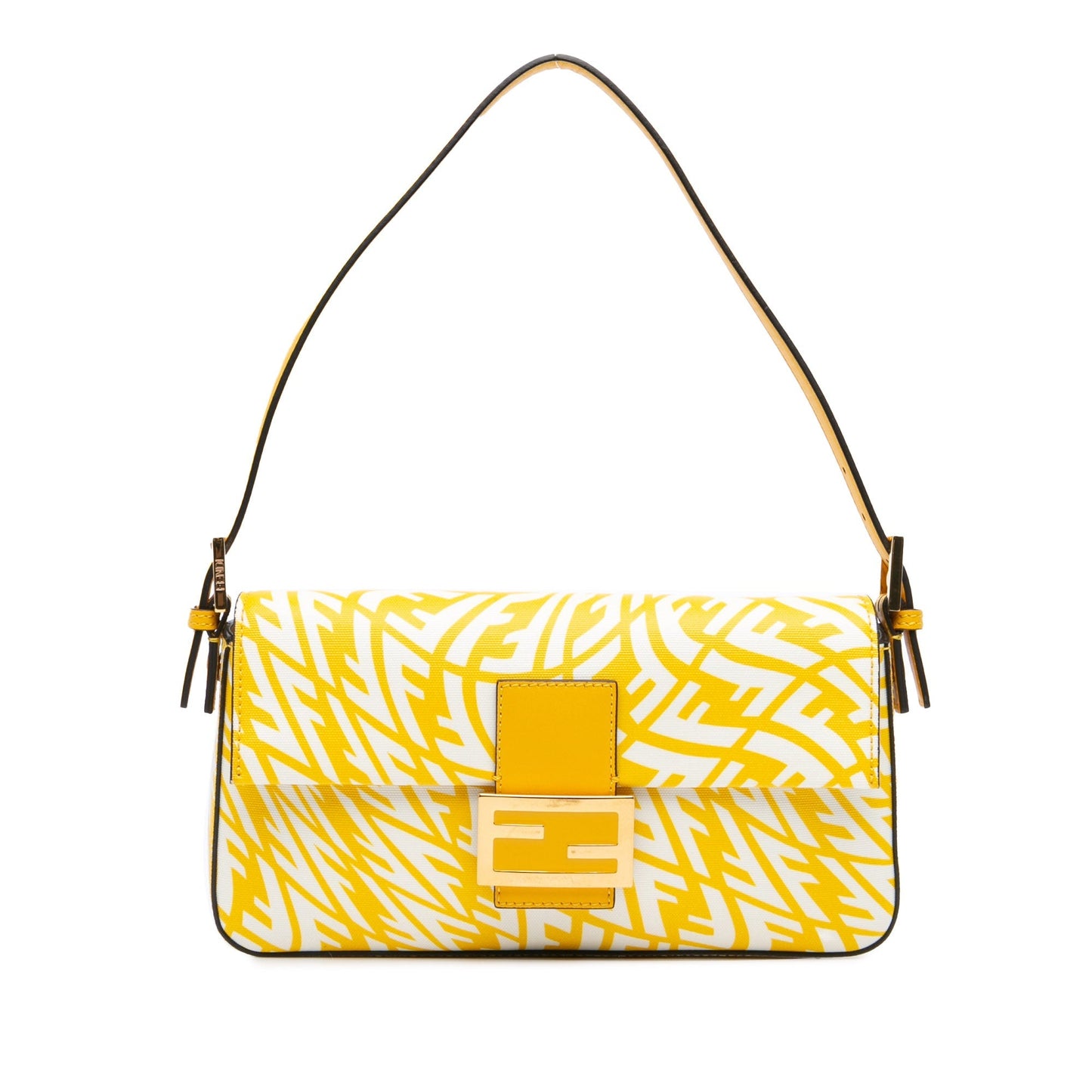 Yellow Fendi Sarah Coleman Zucca Coated Canvas 1997 Vertigo Baguette Shoulder Bag