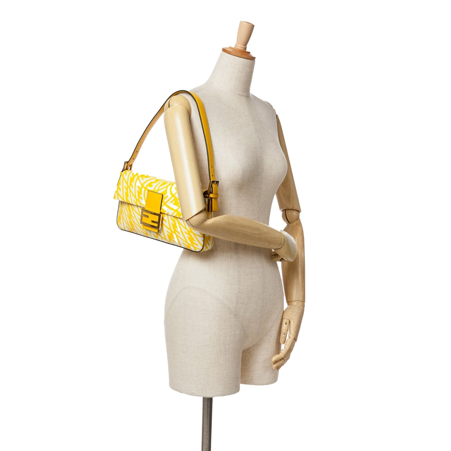 Yellow Fendi Sarah Coleman Zucca Coated Canvas 1997 Vertigo Baguette Shoulder Bag