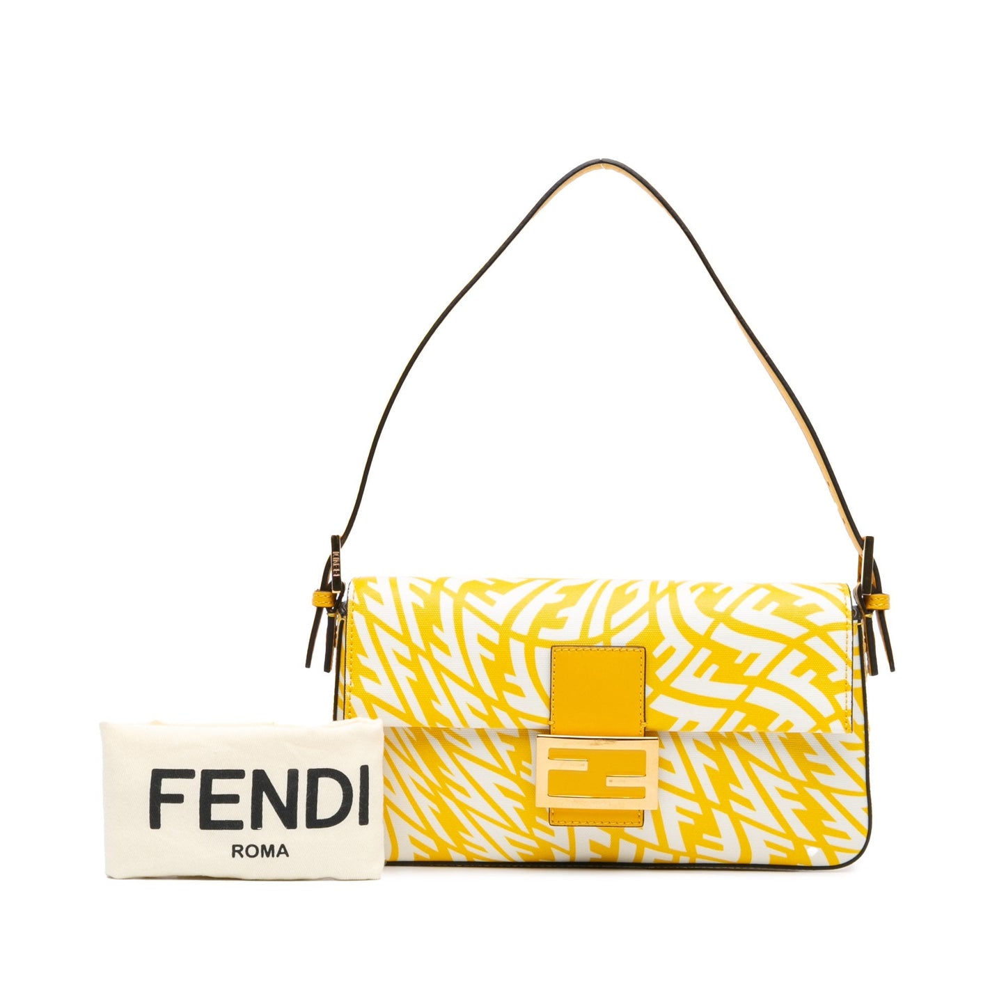 Yellow Fendi Sarah Coleman Zucca Coated Canvas 1997 Vertigo Baguette Shoulder Bag