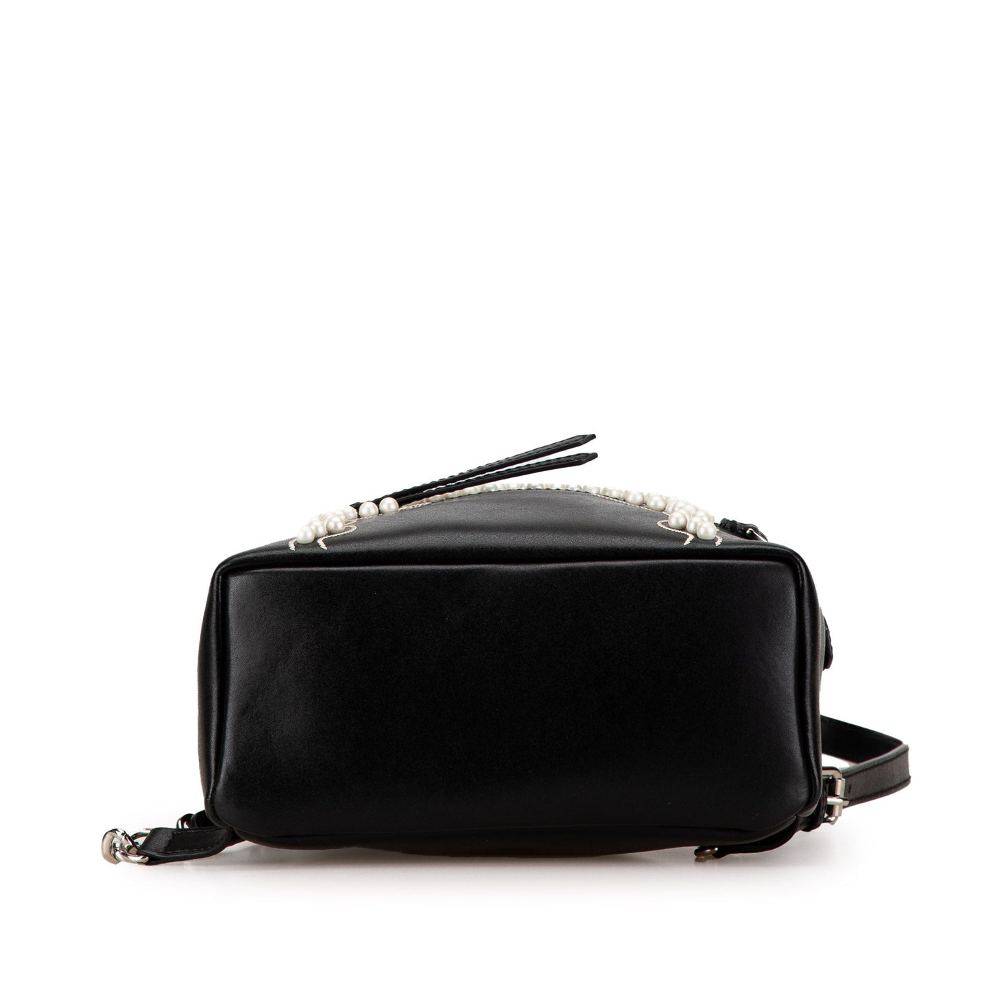 Black Fendi Mini By The Way Leather Ribbon Pearl Backpack