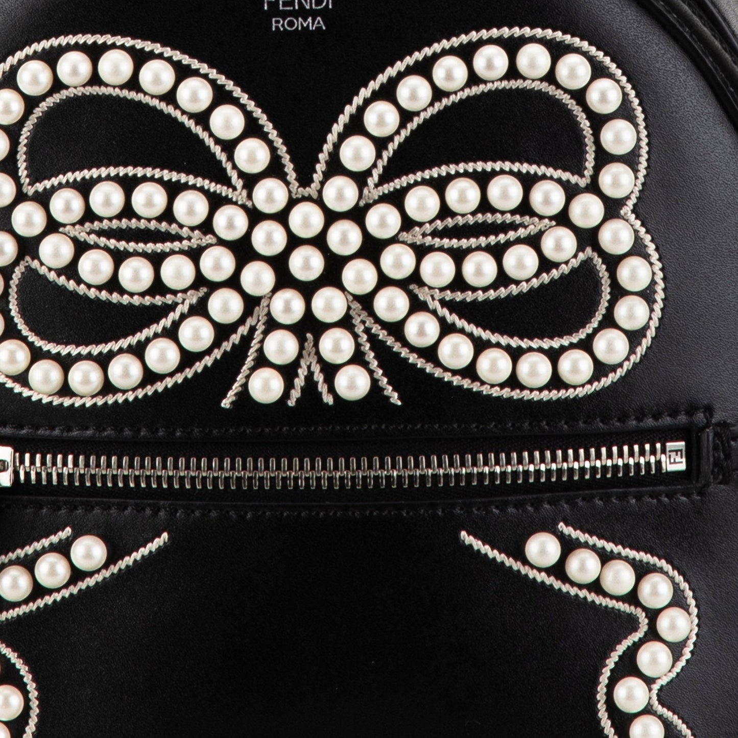 Black Fendi Mini By The Way Leather Ribbon Pearl Backpack