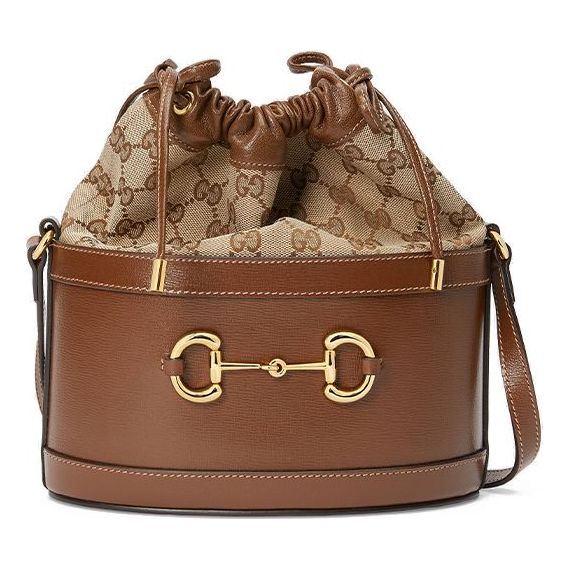 (WMNS) GUCCI Button1955 Series Drawstring Bag Single Shoulder Bag Brown