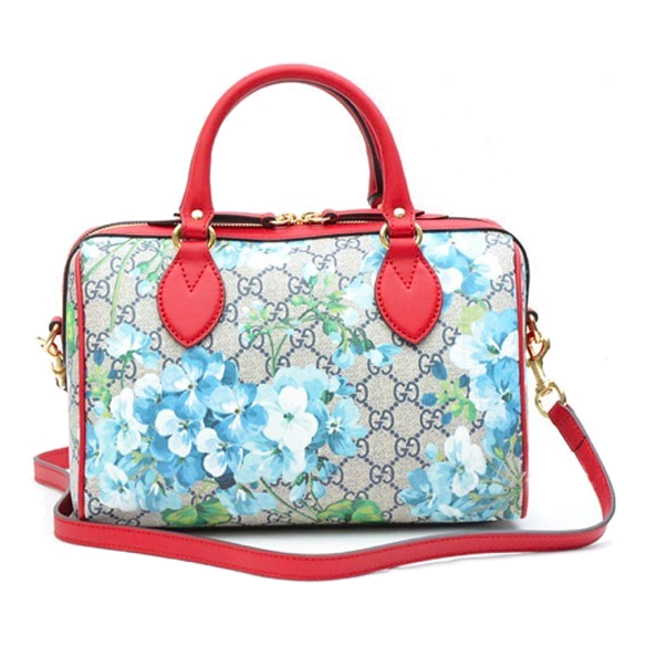 (WMNS) GUCCI Blooms Logo Printing Boston handbag Small Blue / Red Classic