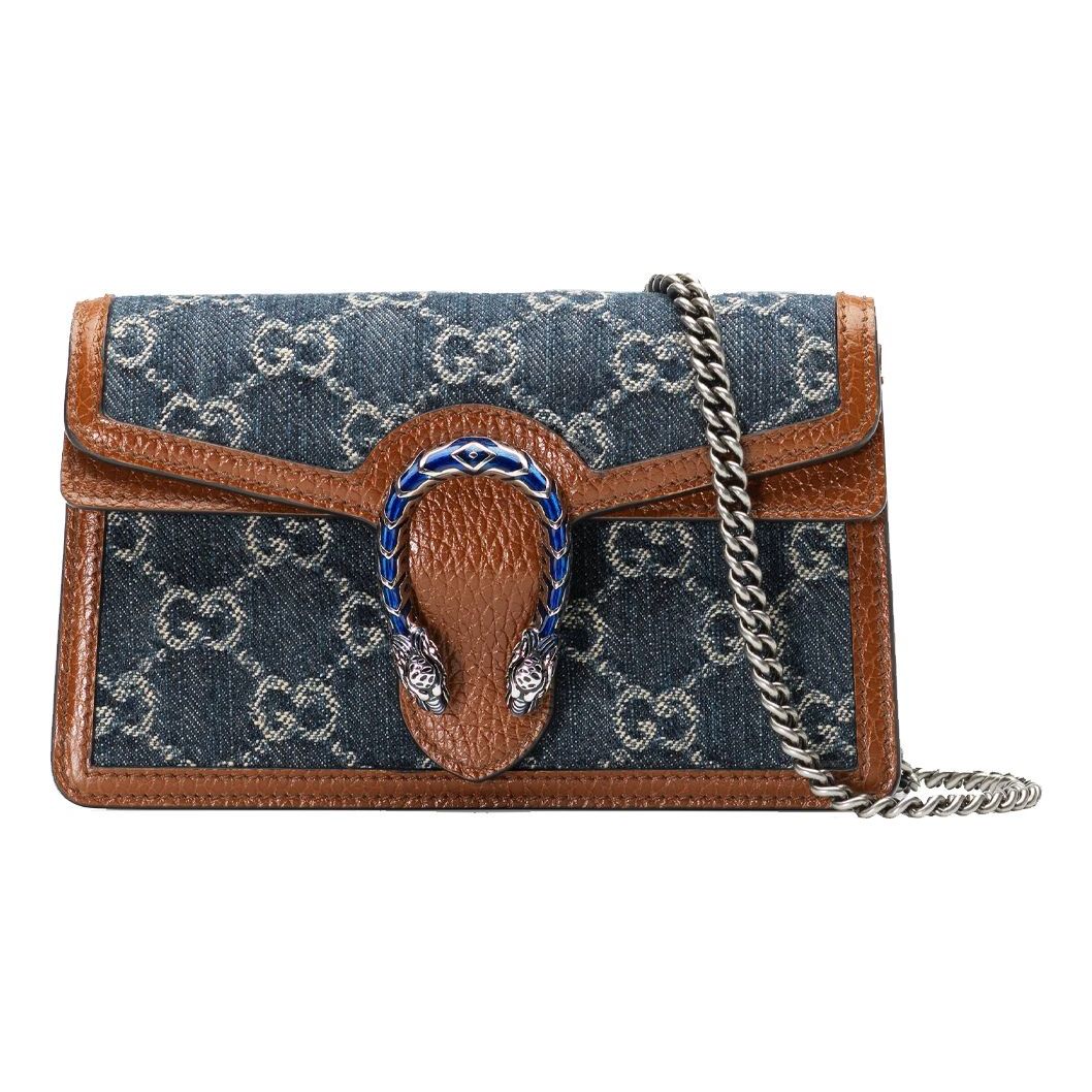 (WMNS) GUCCI Dionysus Logo Denim Messenger Bag Gray Blue / Brown Retro