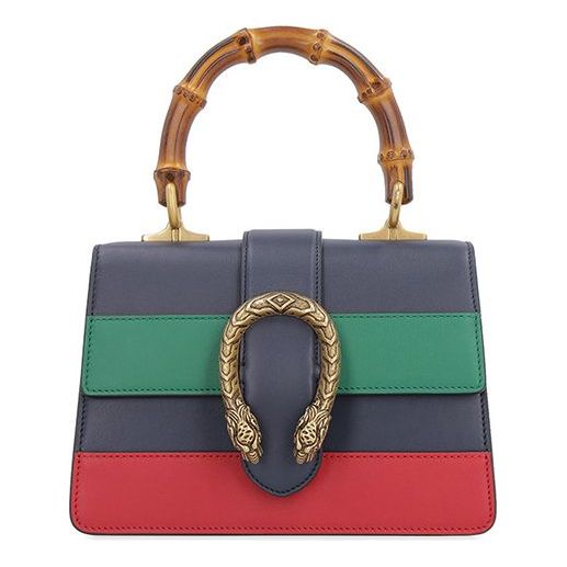 (WMNS) GUCCI Dionysus Tiger Head Bamboo Stripe Webbing Colorblock Leather handbag Mini Navy Blue / Green / Red Retro
