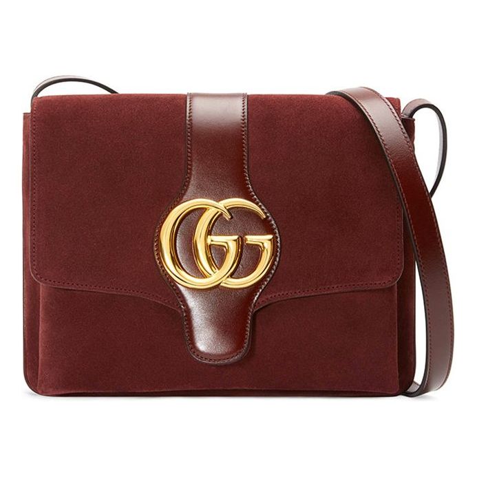(WMNS) GUCCI Arli Gold Logo Suede Splicing Leather Shoulder Messenger Bag Red Classic Retro