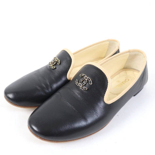 CHANEL Leather shoes 17G G31630 leather Black beige 34.5