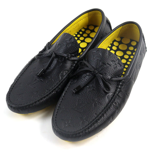 LOUIS VUITTON Flat shoes leather Black yellow LV driver line 7