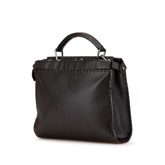 Brown Fendi Mini Calfskin Romano Selleria Peekaboo Iconic Fit Satchel