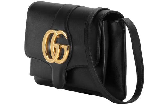 (WMNS) GUCCI Arli Gold Logo Leather Shoulder Messenger Bag Small Black Classic