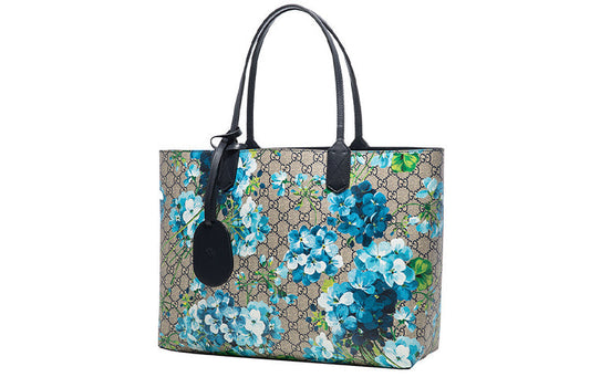 (WMNS) GUCCI GG Blooms Logo Printing Canvas Tote Shoulder Bag Large Beige / Blue Handbag