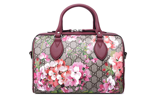 (WMNS) GUCCI GG Blooms Logo Printing Canvas Boston Small Ebony / Pink / Wine Red Handbag