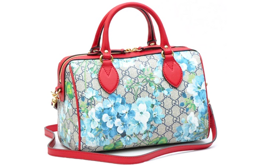 (WMNS) GUCCI Blooms Logo Printing Boston handbag Small Blue / Red Classic