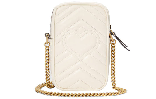 (WMNS) GUCCI GG Marmont Gold Logo Leather Chain Shoulder Messenger Bag Mini White Classic