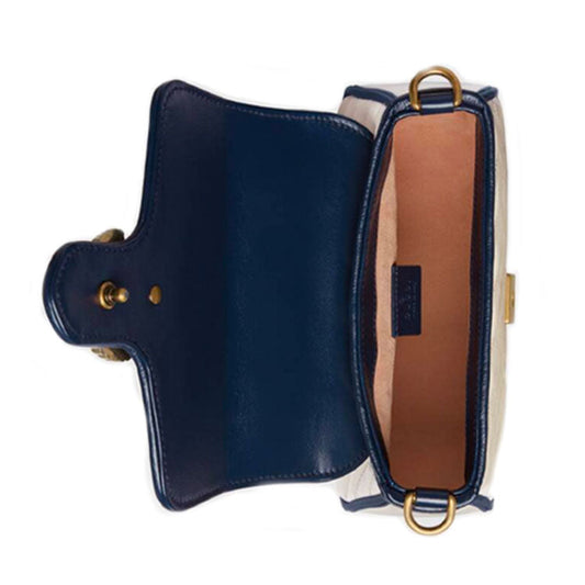 (WMNS) GUCCI GG Marmont Gold Logo Colorblock Leather Chain handbag Mini White / Blue Retro