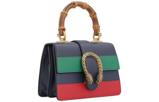 (WMNS) GUCCI Dionysus Tiger Head Bamboo Stripe Webbing Colorblock Leather handbag Mini Navy Blue / Green / Red Retro