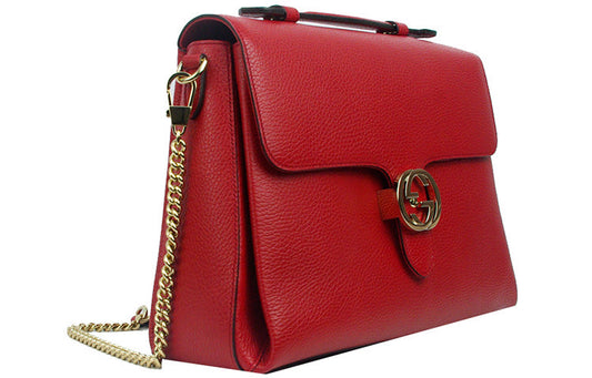 (WMNS) GUCCI Double G Buckle Leather Messenger Bag Chain Large Red Handbag