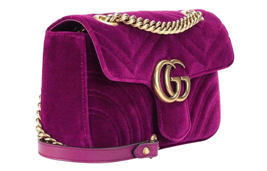 (WMNS) GUCCI GG Marmont Gold Logo Velvet Chain Shoulder Messenger Bag Small Purple Red Classic