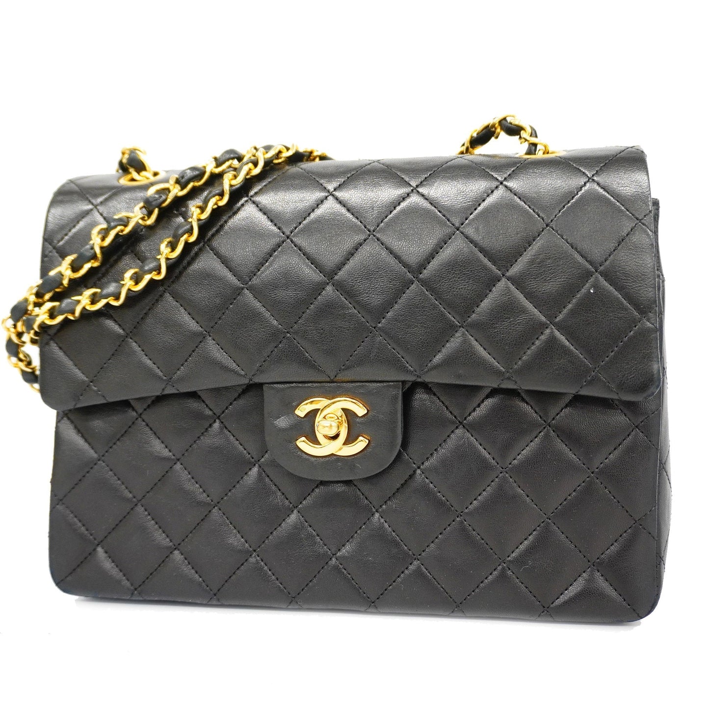 CHANEL  Matelasse W Flap W Chain Women's Leather Shoulder Bag Black