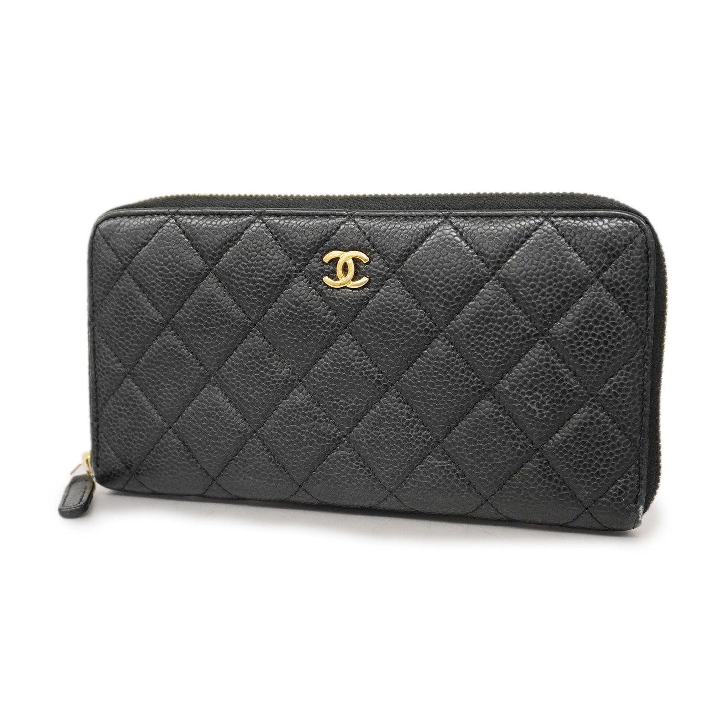 CHANEL  Matelasse Gold Hardware Women's Caviar Leather Long Wallet Black
